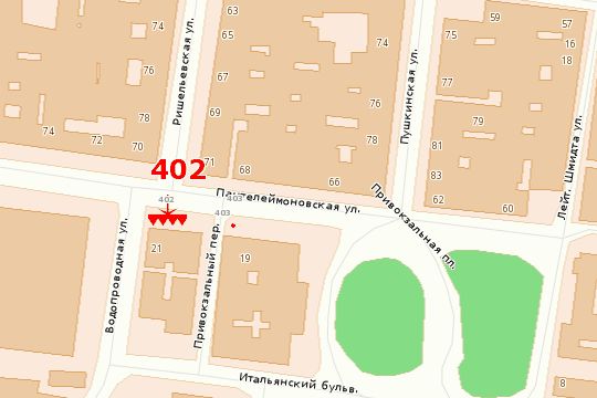 Схема розміщення площини  вул. Рішельєвська, 73 - пров. Привокзальний (збройовий дім)